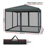 Instahut Gazebo Pop Up Marquee 3x3m Wedding Party Outdoor Camping Tent Canopy Shade Mesh Wall Grey