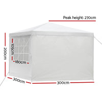 Instahut Gazebo 3x3m Marquee Wedding Party Tent Outdoor Camping Side Wall Canopy Window Panel White