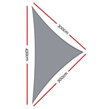 Instahut Shade Sail 3x3x4.3m Triangle 280GSM 98% Grey Shade Cloth