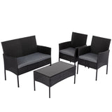 4 Seater Wicker Outdoor Lounge Set - Black